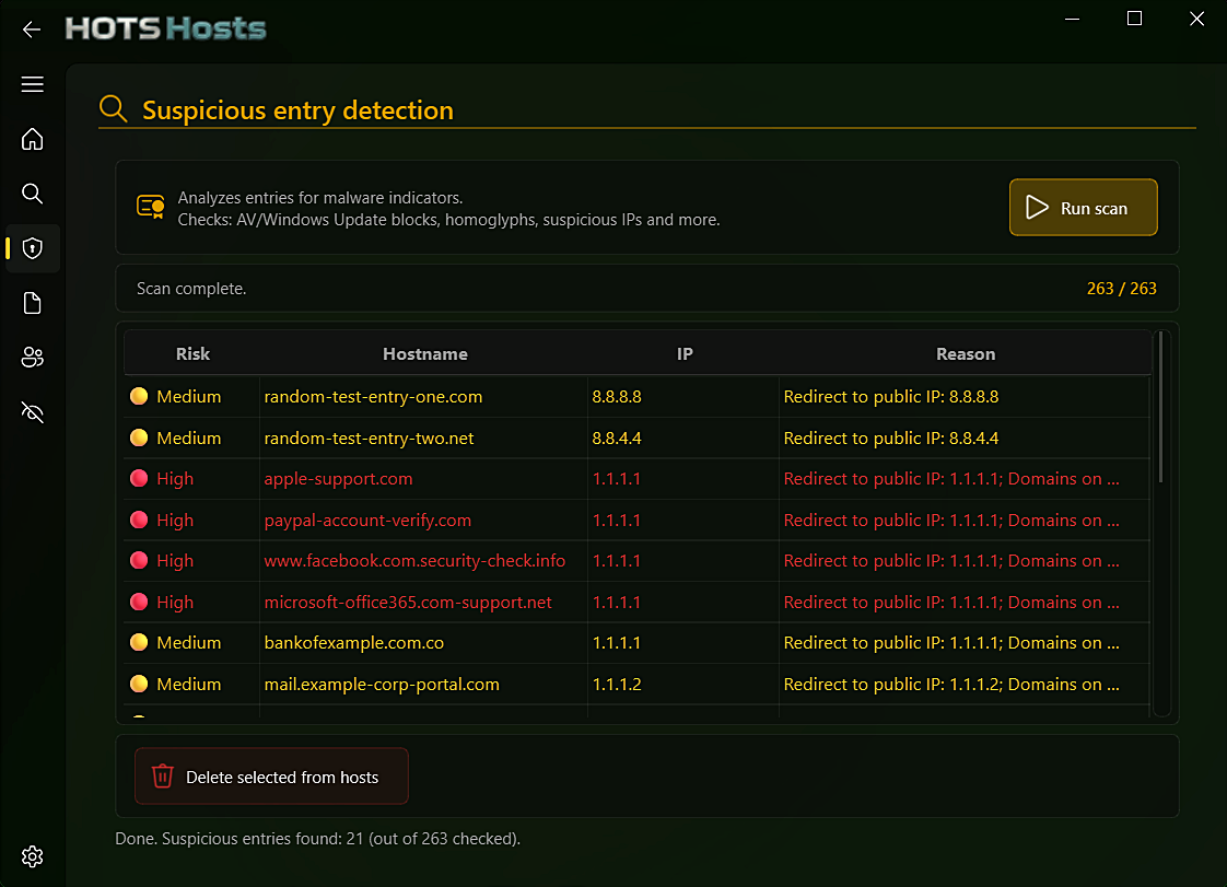 HOTS Hosts — Diagnostics, malware scanner