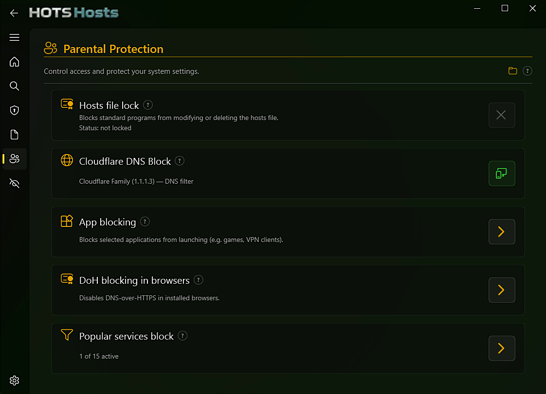 HOTS Hosts — Parental Control blocklist categories